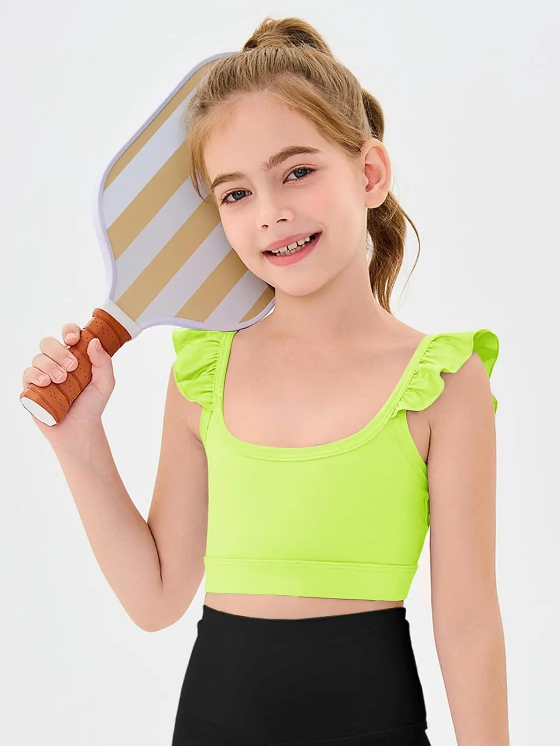 Haloumoning Girls Training Bra Kids Cute Ruffle Sports Bra Workout Yoga Bra Comfort Dance Crop Top