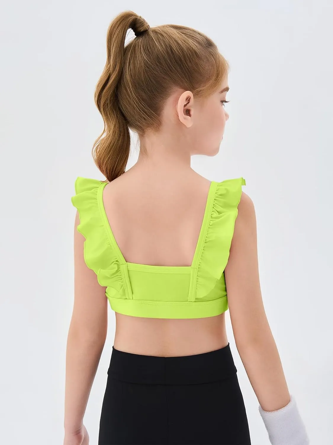 Haloumoning Girls Training Bra Kids Cute Ruffle Sports Bra Workout Yoga Bra Comfort Dance Crop Top