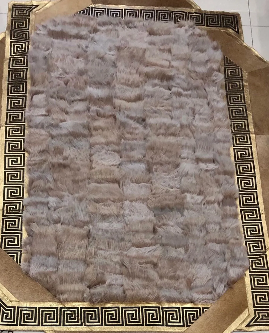 Handmade Natural Sheepskin Brown Gray Large Patchwork Living Room Rug