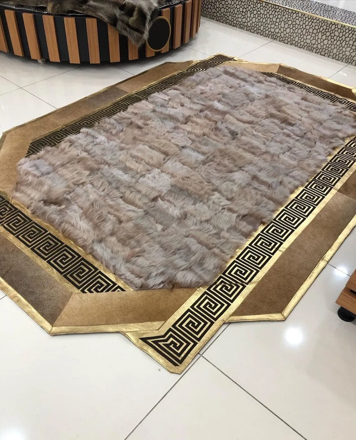Handmade Natural Sheepskin Brown Gray Large Patchwork Living Room Rug