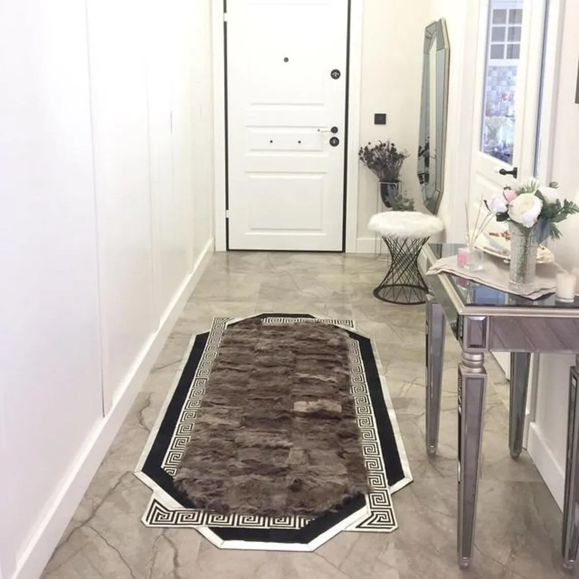 Handmade Sheepskin Natural Brown And Silver Patchwork Runner Rug