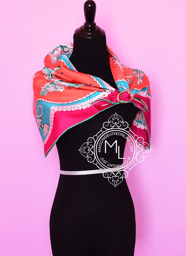 Hermes Corail Fuchsia Twill Silk 90 cm Paperoles Scarf