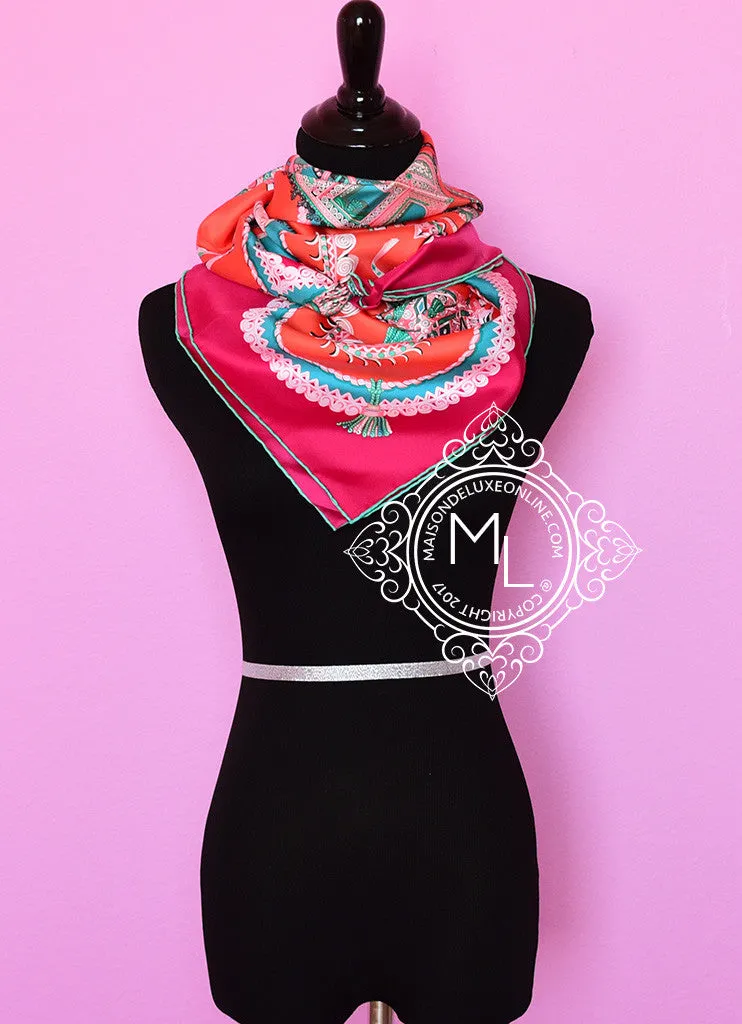 Hermes Corail Fuchsia Twill Silk 90 cm Paperoles Scarf