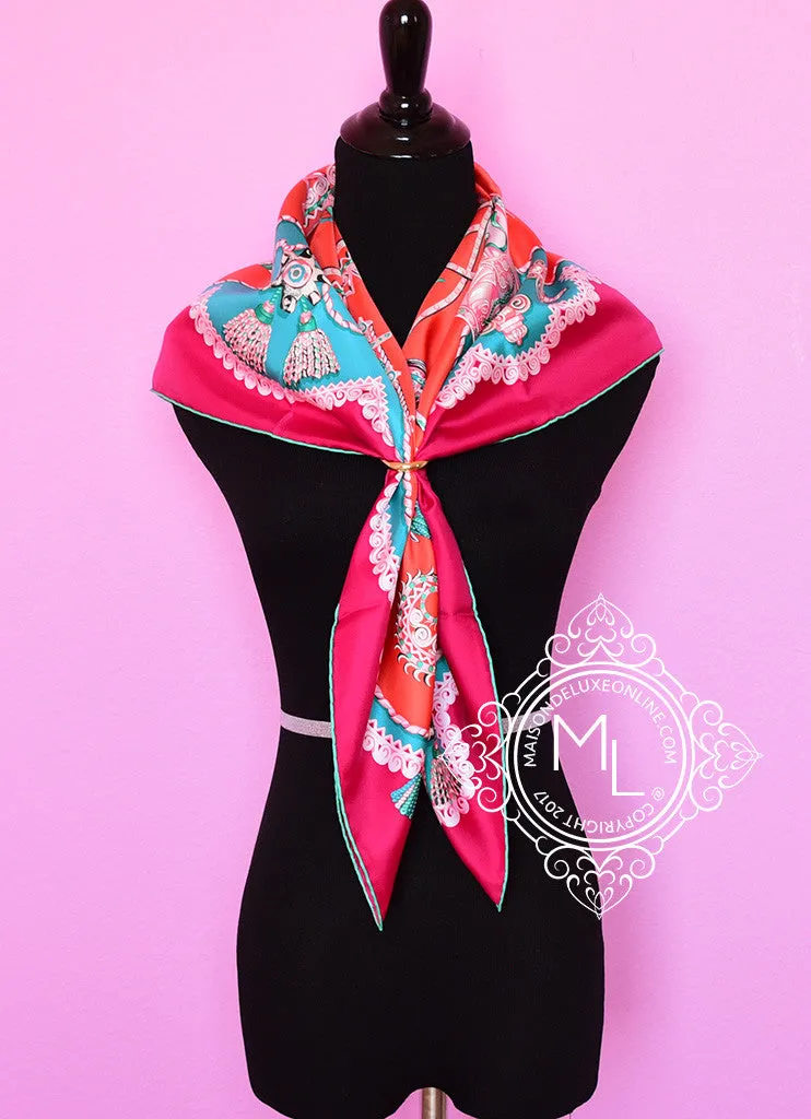 Hermes Corail Fuchsia Twill Silk 90 cm Paperoles Scarf