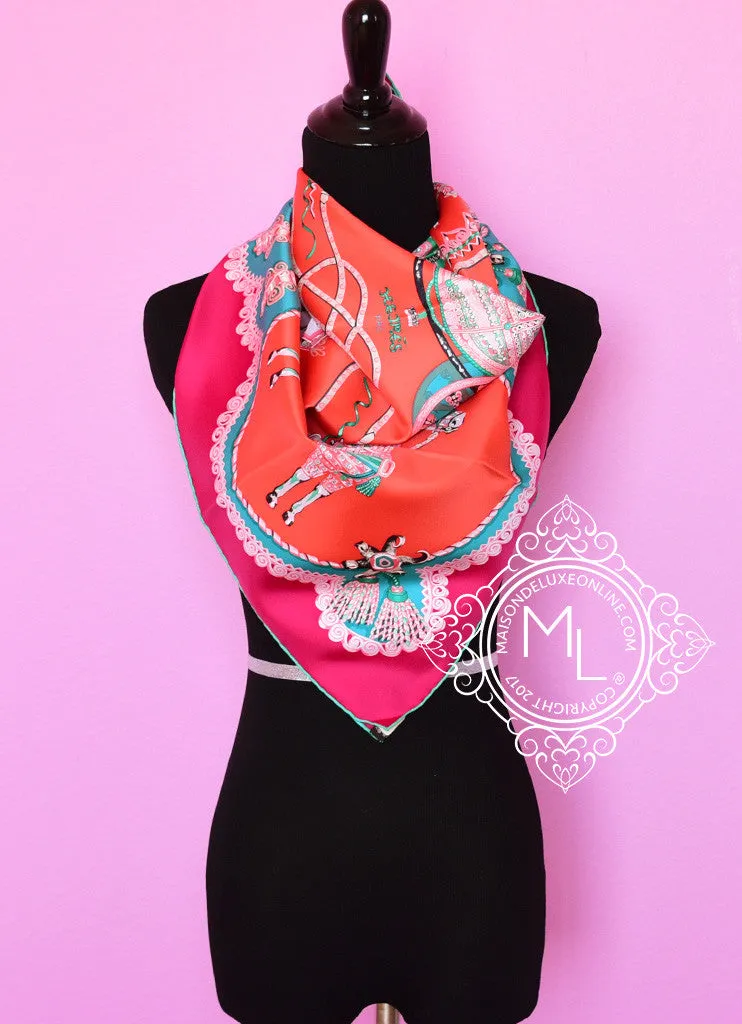 Hermes Corail Fuchsia Twill Silk 90 cm Paperoles Scarf