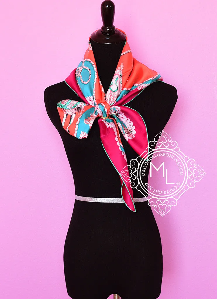 Hermes Corail Fuchsia Twill Silk 90 cm Paperoles Scarf