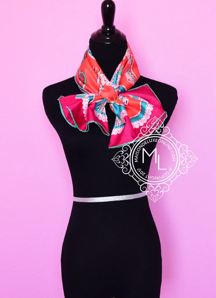 Hermes Corail Fuchsia Twill Silk 90 cm Paperoles Scarf