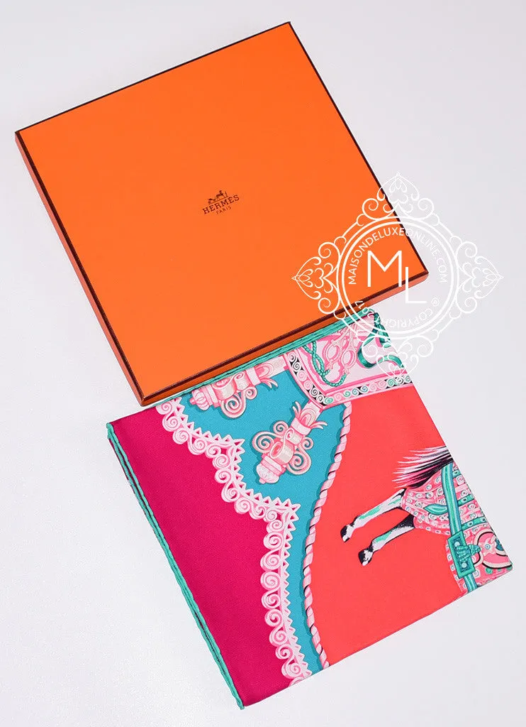 Hermes Corail Fuchsia Twill Silk 90 cm Paperoles Scarf
