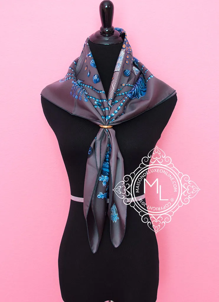 Hermes Gray Blue Twill Silk 90 cm Chemins de Corail Scarf