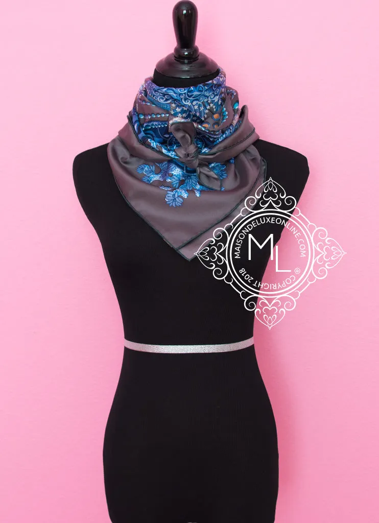 Hermes Gray Blue Twill Silk 90 cm Chemins de Corail Scarf