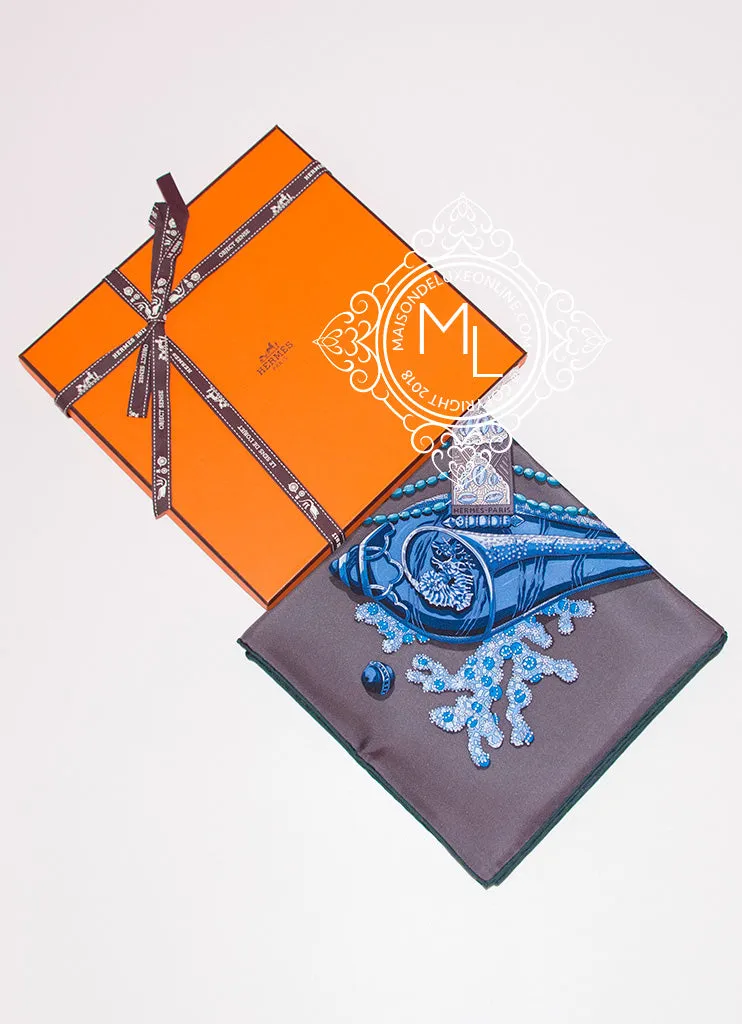 Hermes Gray Blue Twill Silk 90 cm Chemins de Corail Scarf
