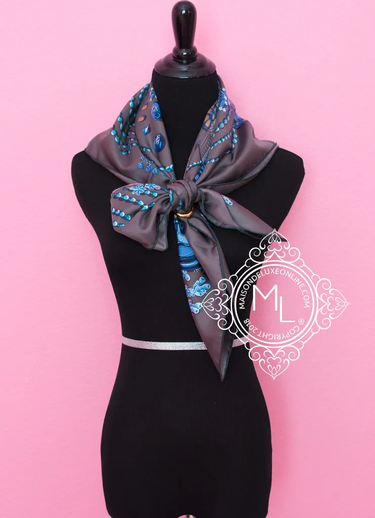 Hermes Gray Blue Twill Silk 90 cm Chemins de Corail Scarf