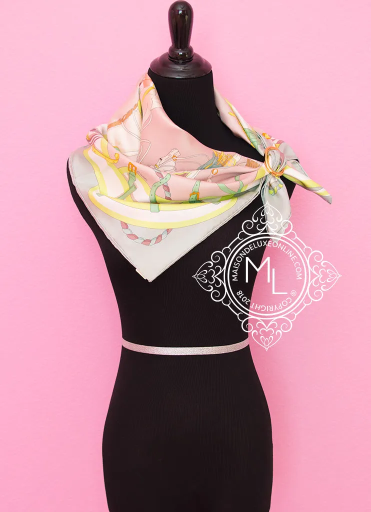 Hermes Pink Green Twill Silk 90 cm Ronds de Marche Scarf