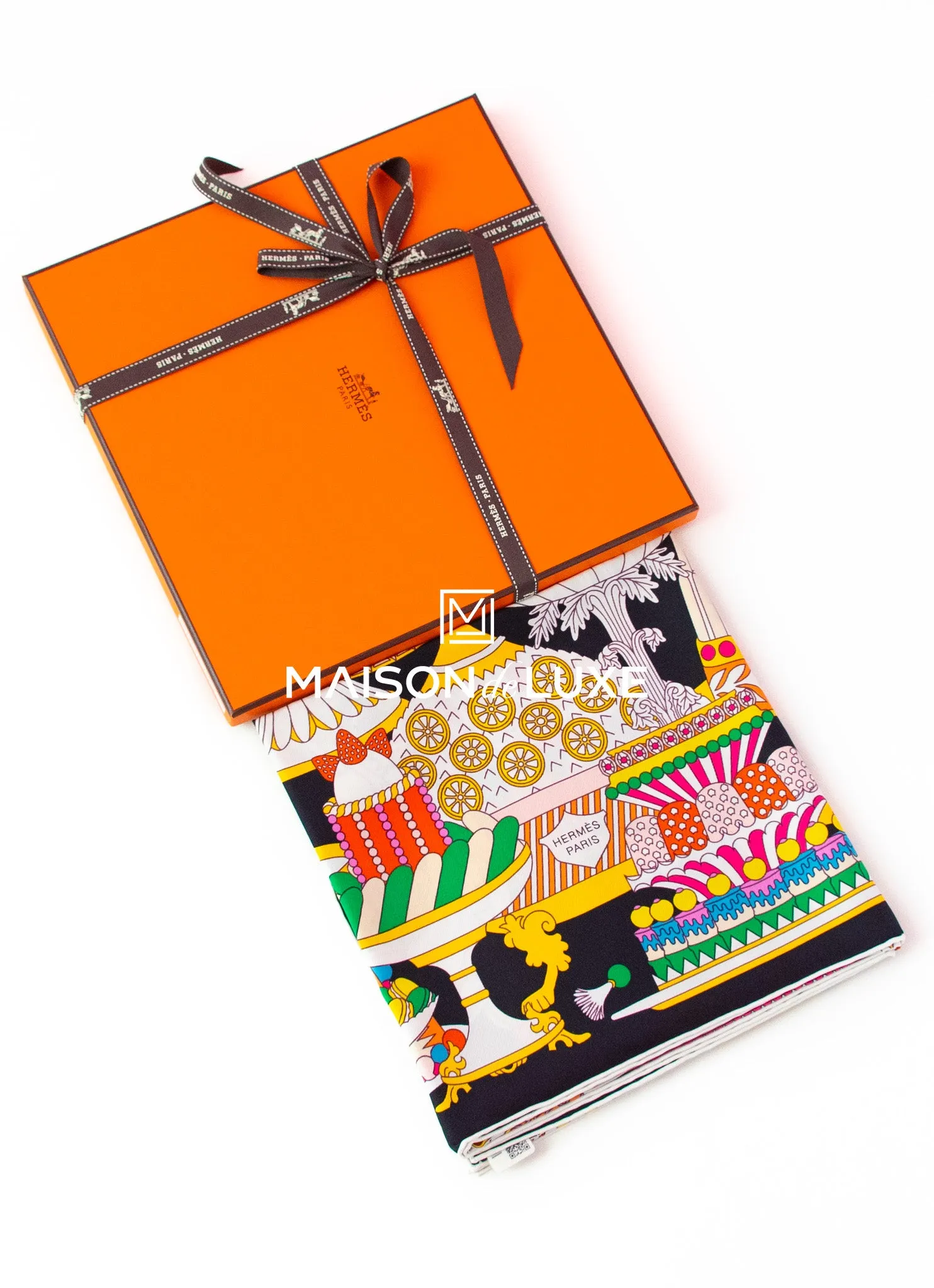 Hermes "La Patisserie Francaise" Black Twill Silk 90 cm Scarf