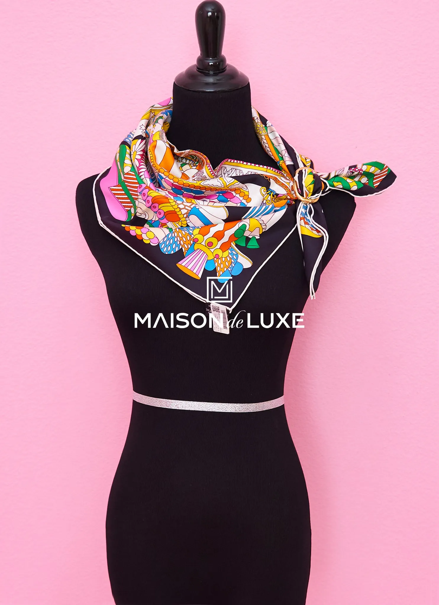Hermes "La Patisserie Francaise" Black Twill Silk 90 cm Scarf