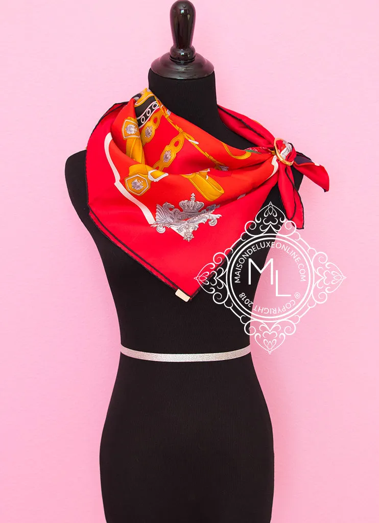 Hermes Red Twill Silk 90 cm Harnais de Cour Scarf