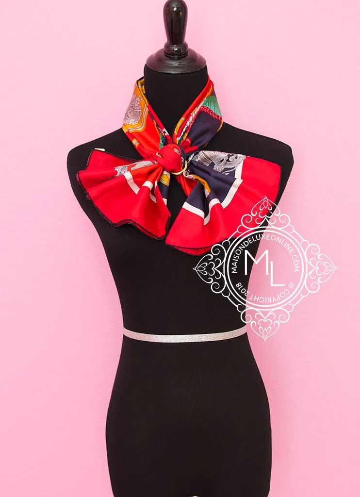 Hermes Red Twill Silk 90 cm Harnais de Cour Scarf