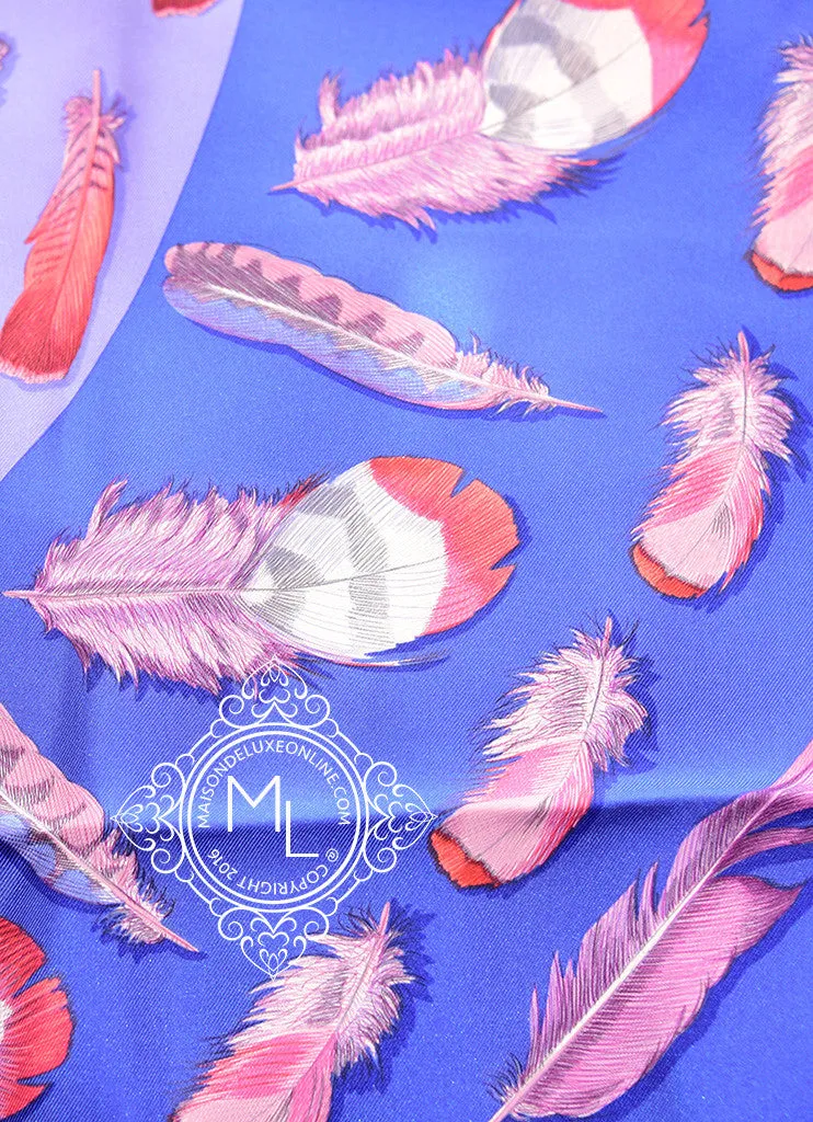 Hermes Royal Blue Lavender Twill Silk 90 cm Plumes II Scarf