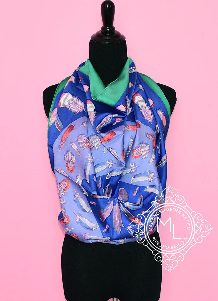 Hermes Royal Blue Lavender Twill Silk 90 cm Plumes II Scarf