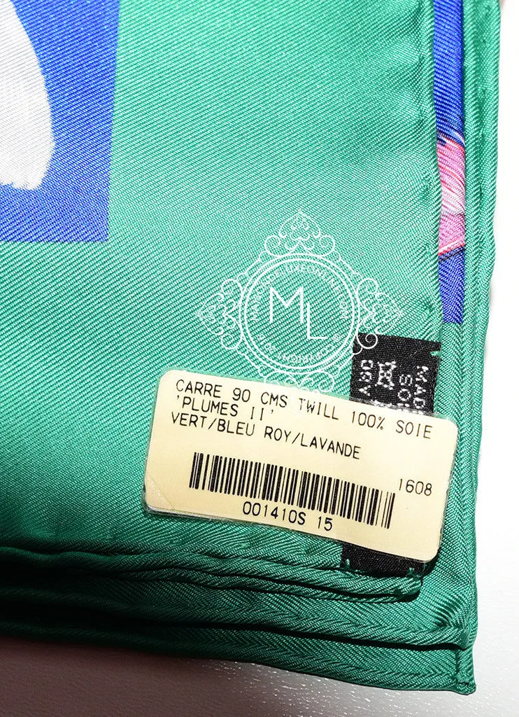 Hermes Royal Blue Lavender Twill Silk 90 cm Plumes II Scarf