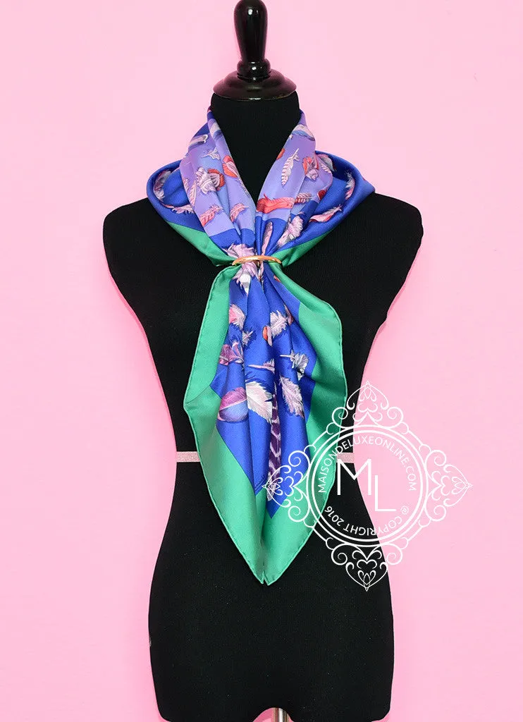 Hermes Royal Blue Lavender Twill Silk 90 cm Plumes II Scarf