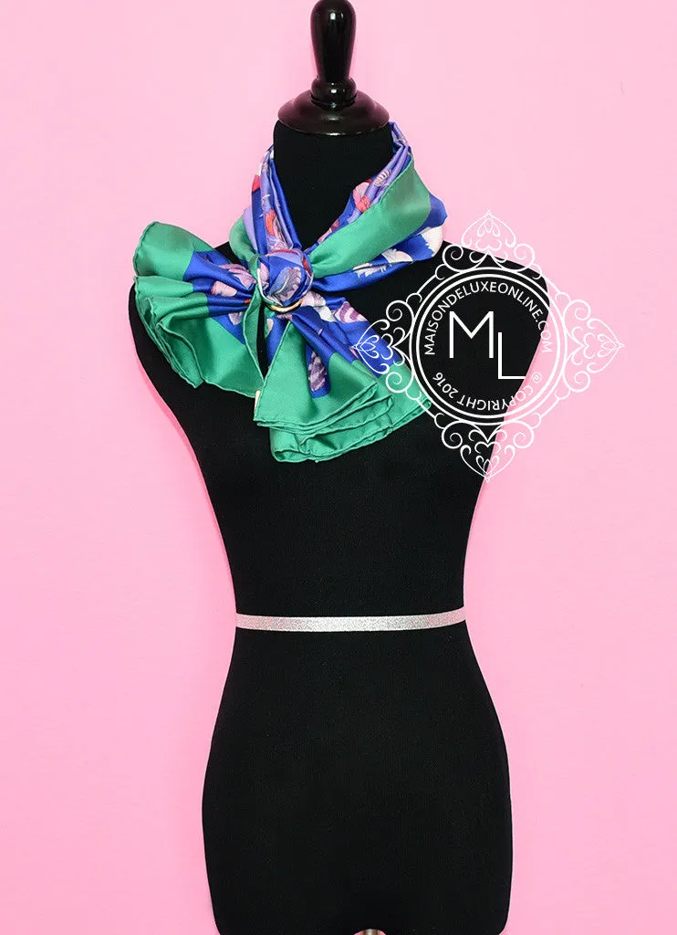 Hermes Royal Blue Lavender Twill Silk 90 cm Plumes II Scarf