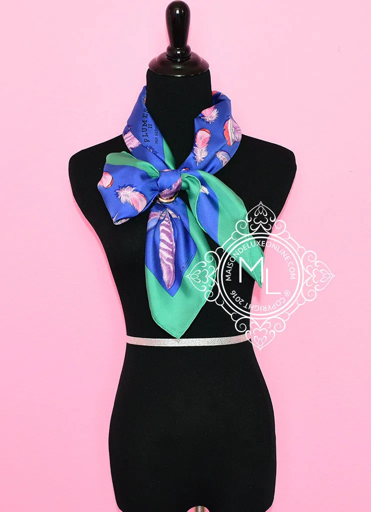 Hermes Royal Blue Lavender Twill Silk 90 cm Plumes II Scarf