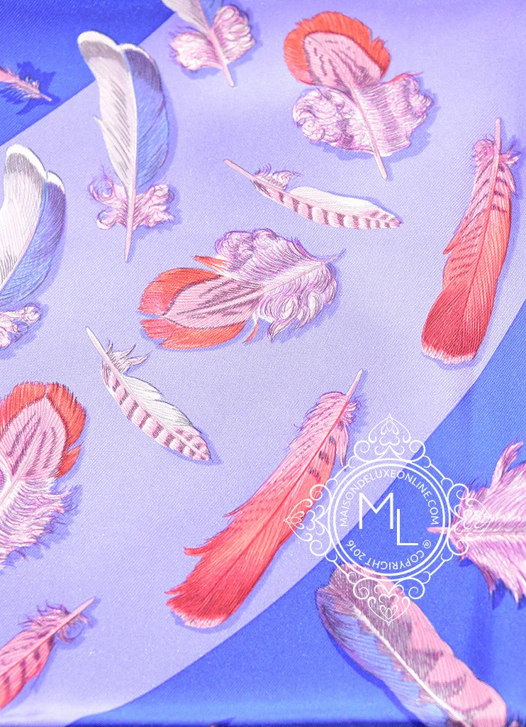 Hermes Royal Blue Lavender Twill Silk 90 cm Plumes II Scarf