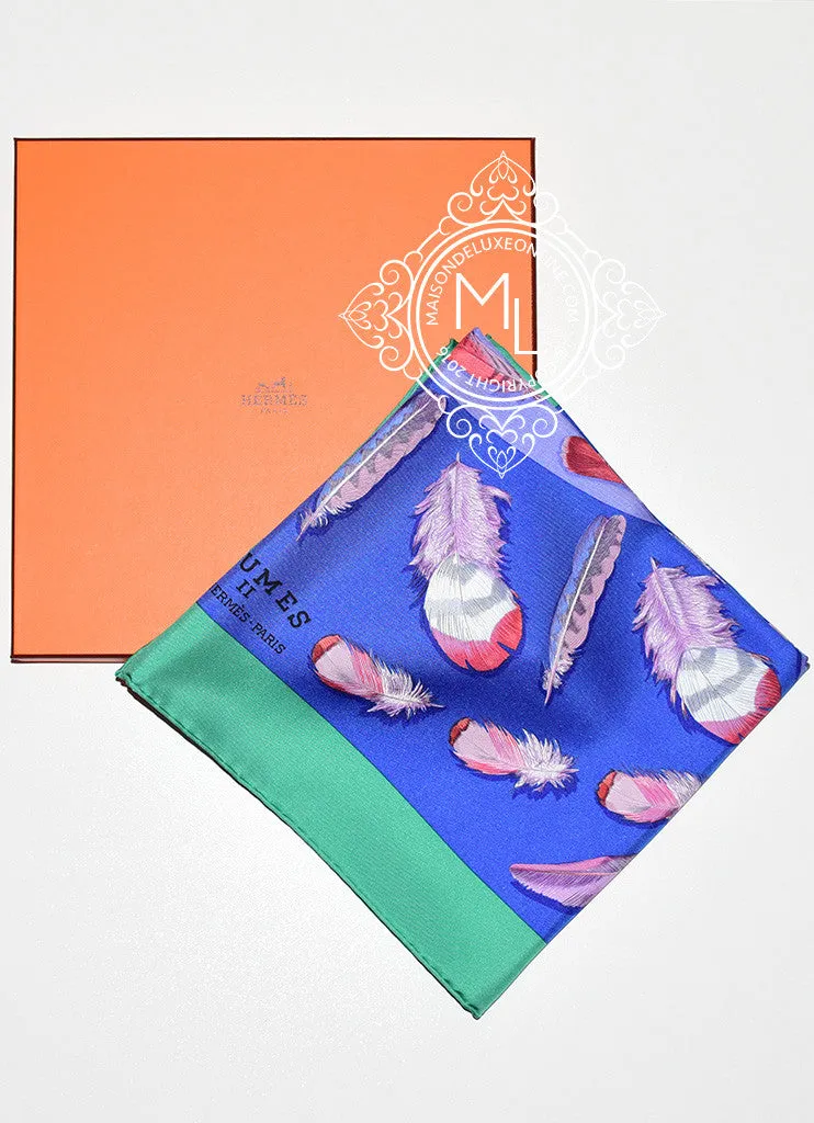 Hermes Royal Blue Lavender Twill Silk 90 cm Plumes II Scarf
