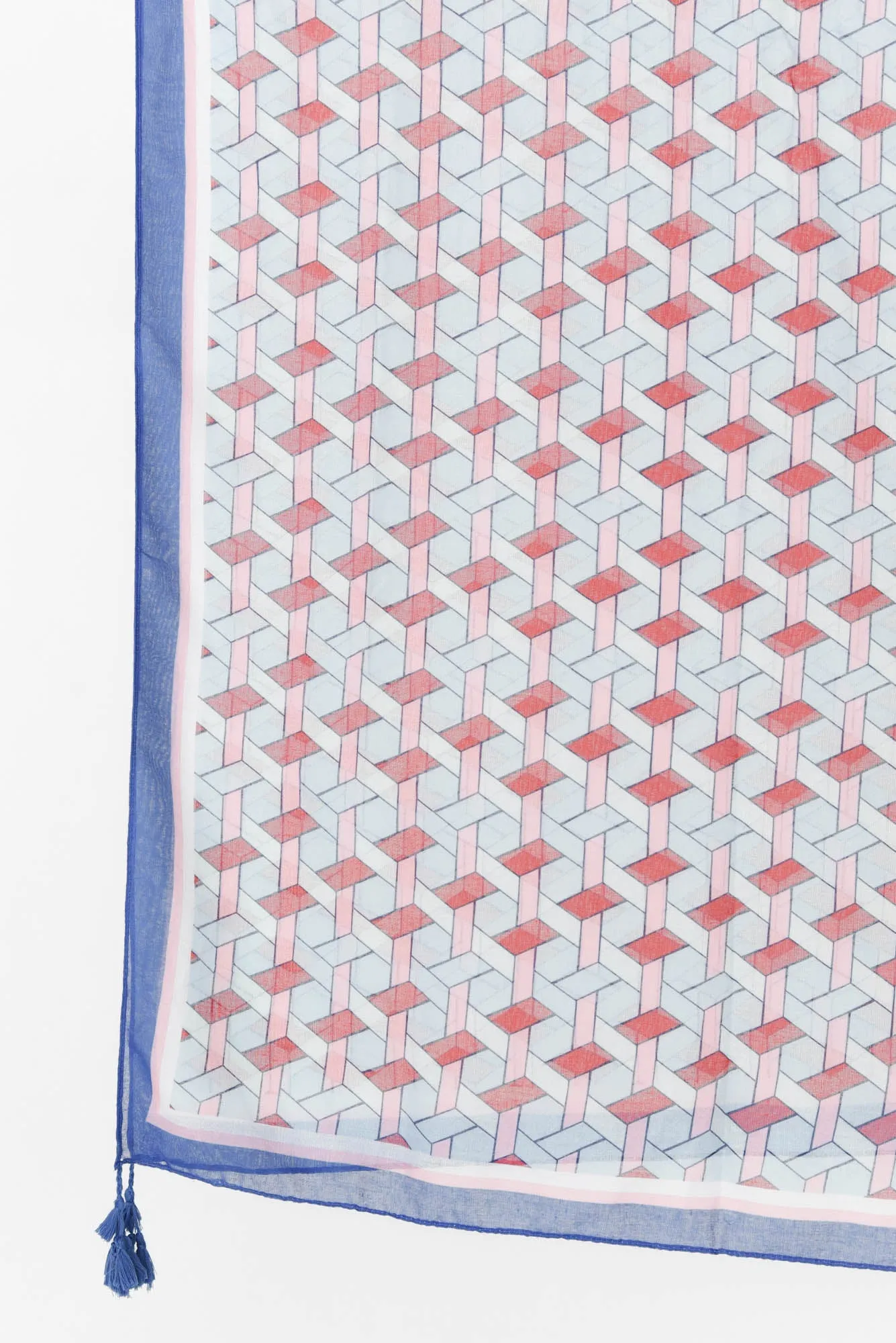 Hogan Blue Geo Tassel Scarf