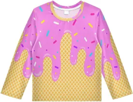 Ice Cream Boys Rash Guard Long Sleeve UPF 50  Sun Protection Boys Swim Shirt Quick Dry Shirt for 3-12 Years