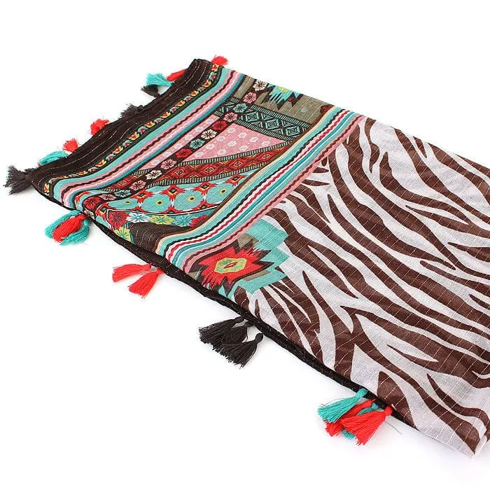 JZ-18-G Zebra Print Square Tassel Scarf