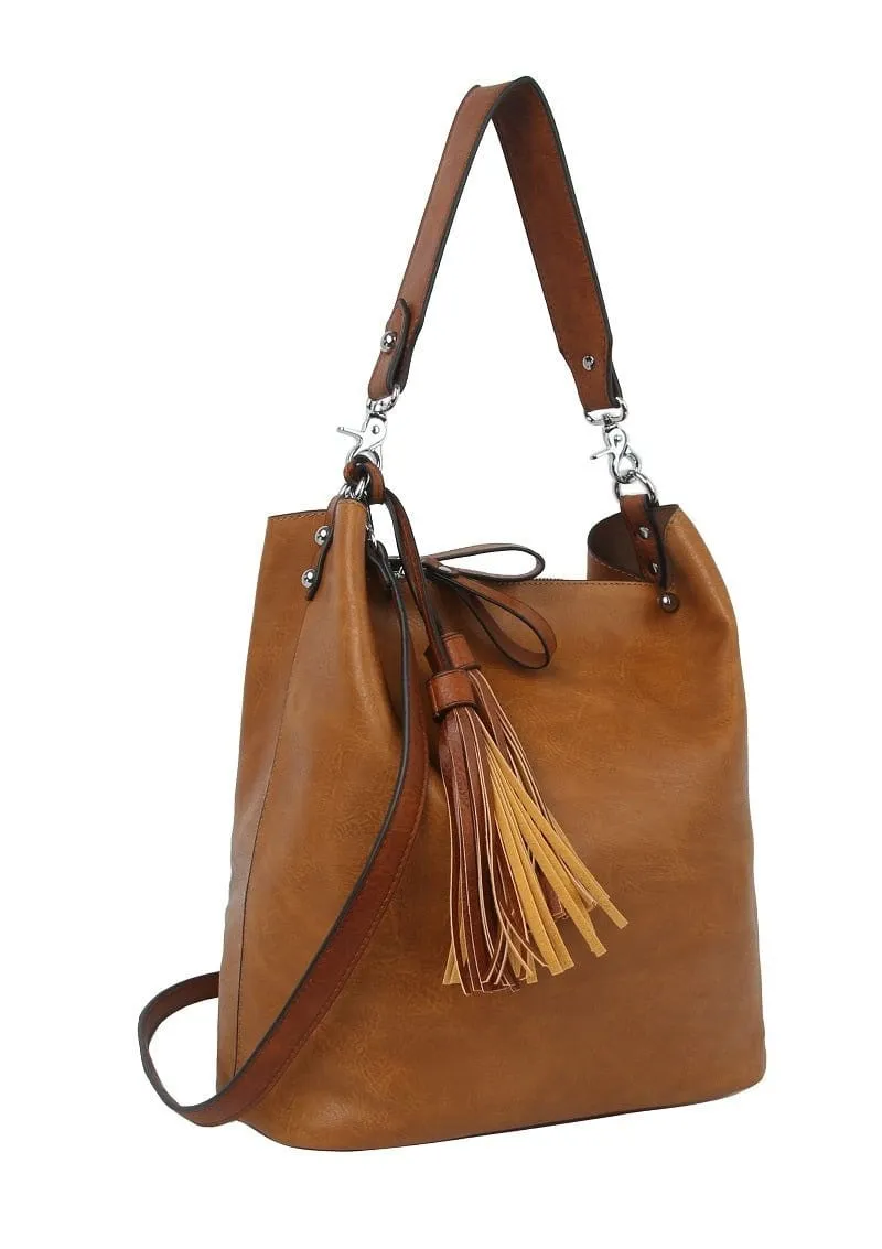 LD1431-1W 2-in-1 Double Tassel Soft Shoulder Bag w/ Wallet