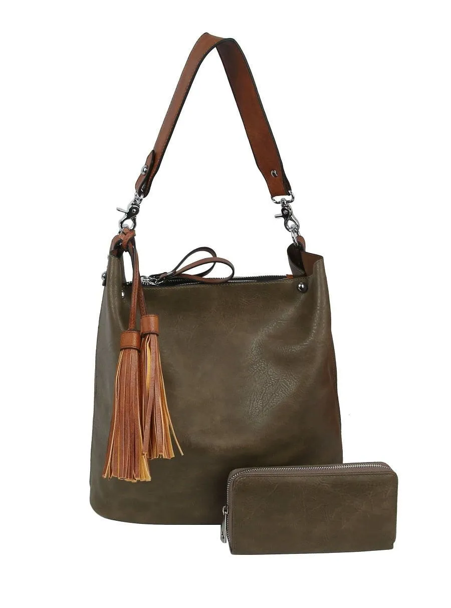 LD1431-1W 2-in-1 Double Tassel Soft Shoulder Bag w/ Wallet