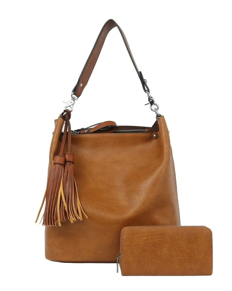 LD1431-1W 2-in-1 Double Tassel Soft Shoulder Bag w/ Wallet
