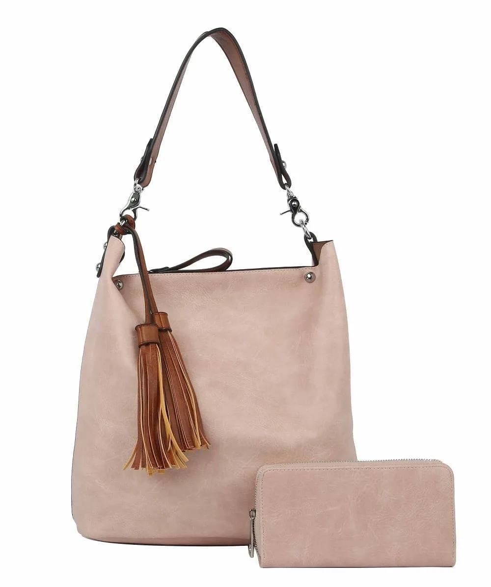 LD1431-1W 2-in-1 Double Tassel Soft Shoulder Bag w/ Wallet