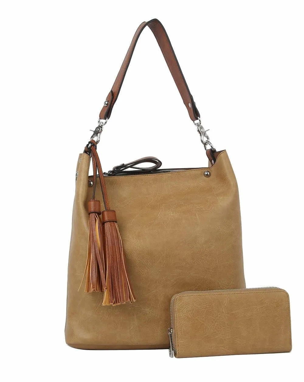 LD1431-1W 2-in-1 Double Tassel Soft Shoulder Bag w/ Wallet