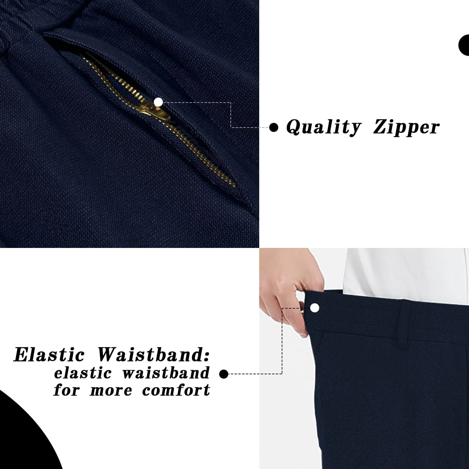 LETAOTAO Mens Big and Tall Full Elastic Waist Pants Stretch Slacks with Zipper Fly and Pockets