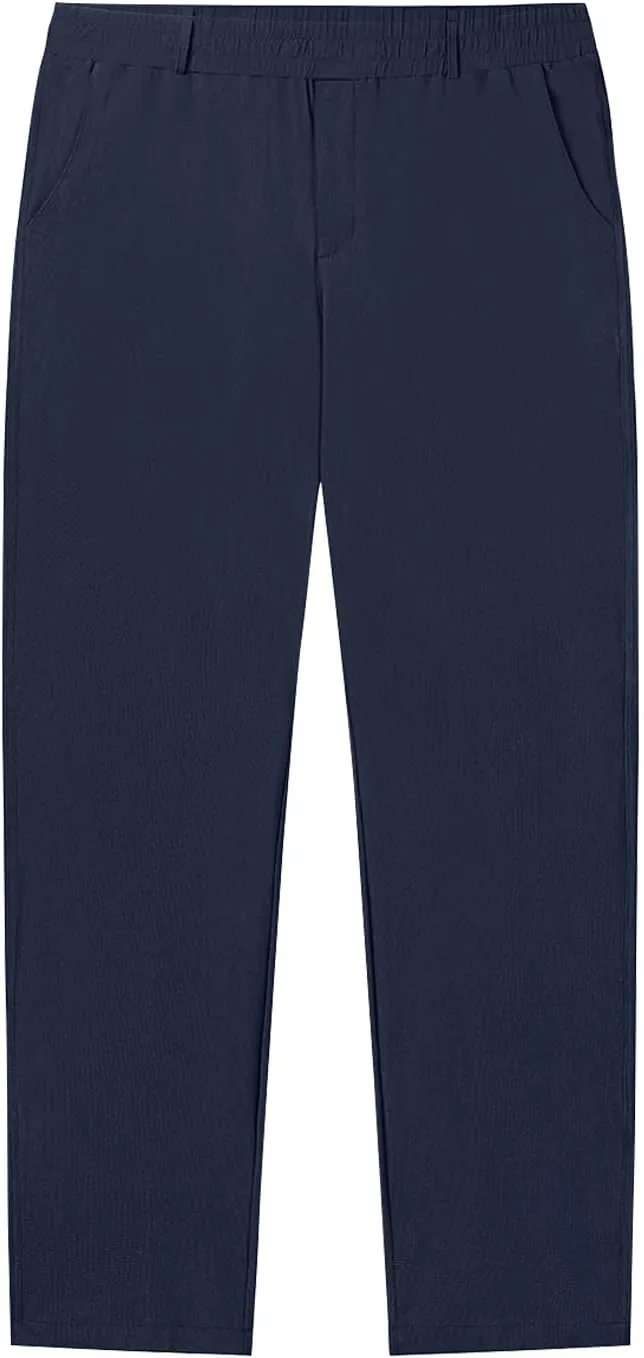 LETAOTAO Mens Big and Tall Full Elastic Waist Pants Stretch Slacks with Zipper Fly and Pockets