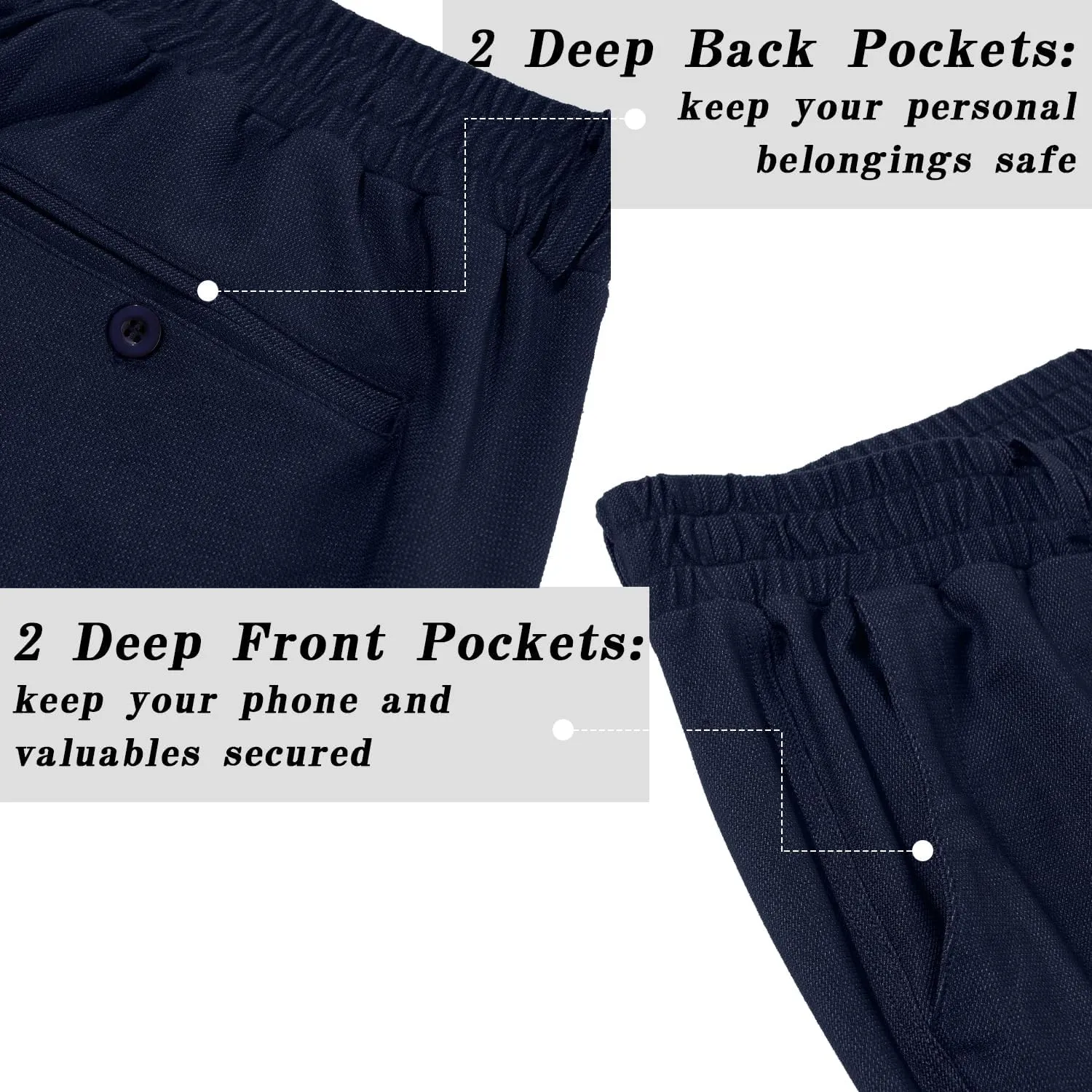 LETAOTAO Mens Big and Tall Full Elastic Waist Pants Stretch Slacks with Zipper Fly and Pockets