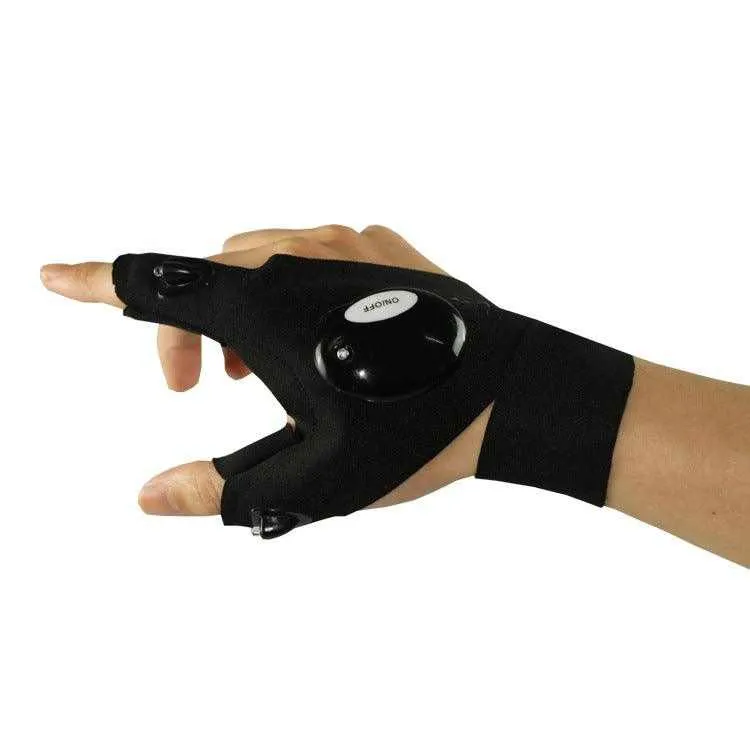 Luminous Fishing Gloves - Hands-Free Light, On/Off Switch, Replaceable Batteries