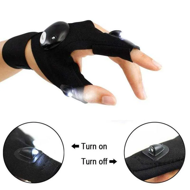 Luminous Fishing Gloves - Hands-Free Light, On/Off Switch, Replaceable Batteries