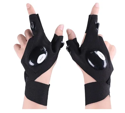 Luminous Fishing Gloves - Hands-Free Light, On/Off Switch, Replaceable Batteries