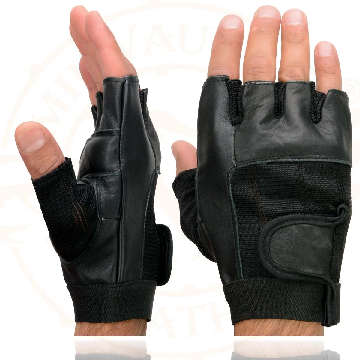 Milwaukee Leather SH217 Men's Black Leather Gel Padded Palm Fingerless