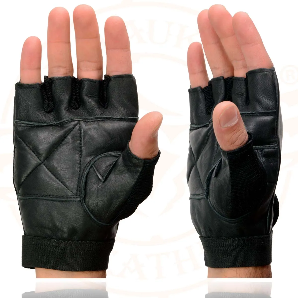 Milwaukee Leather SH217 Men's Black Leather Gel Padded Palm Fingerless