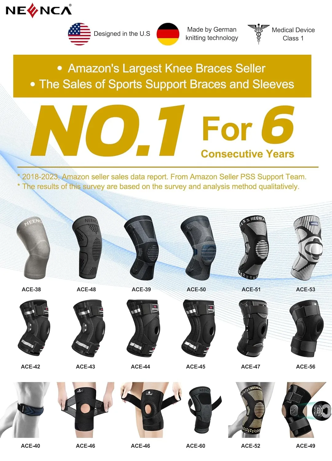 NEENCA Professional Knee Brace for Knee Pain, Hinged Knee Support with Patented X-Strap Fixing System, Strong Stability for Pain Relief, Arthritis, Meniscus Tear, ACL, PCL, MCL, Runner, Sport, Workout