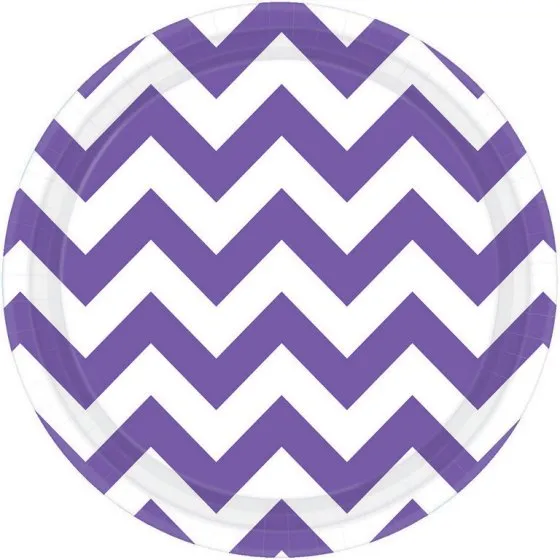 New Purple Chevron Round Paper Plates 17cm 8pk