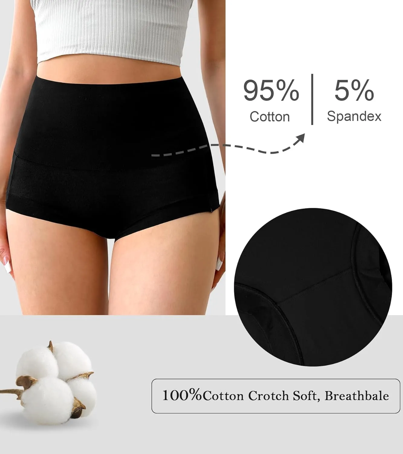 OLIKEME High Waisted Underwear for Women Cotton Slight Tummy Control Panties Postpartum Soft Full Coverage Briefs 5 Pack