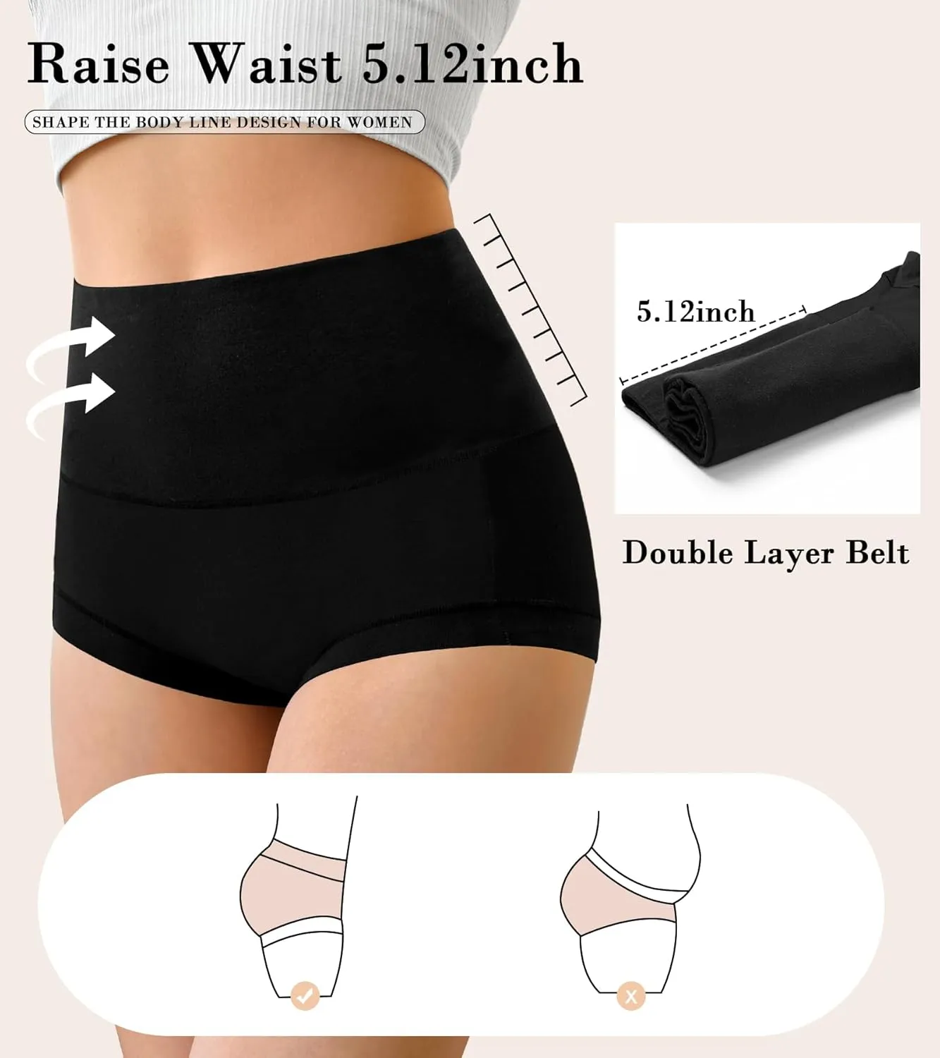 OLIKEME High Waisted Underwear for Women Cotton Slight Tummy Control Panties Postpartum Soft Full Coverage Briefs 5 Pack