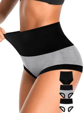 OLIKEME High Waisted Underwear for Women Cotton Slight Tummy Control Panties Postpartum Soft Full Coverage Briefs 5 Pack
